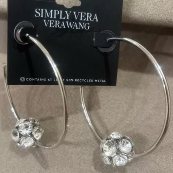VERA WANG Rocker Chic Silver Clear Crystal Ball 'C' Hoop Earrings**NEW! - Picture 4 of 4